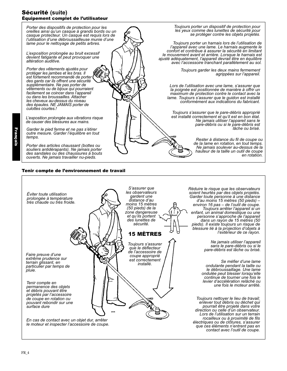 Sécurité (suite), 15 mètres | Shindaiwa 89304 User Manual | Page 52 / 72