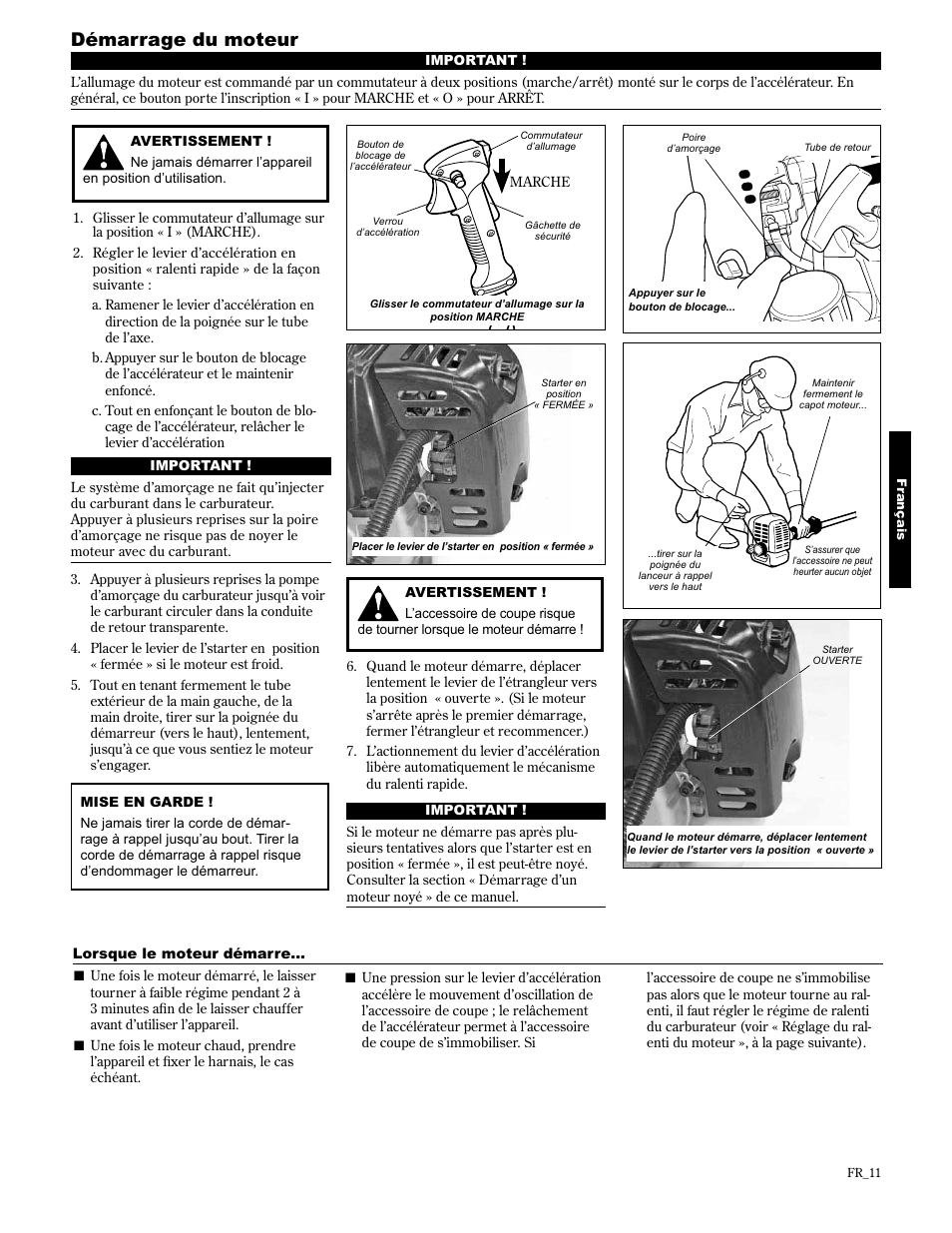 Démarrage du moteur | Shindaiwa 89304 User Manual | Page 59 / 72