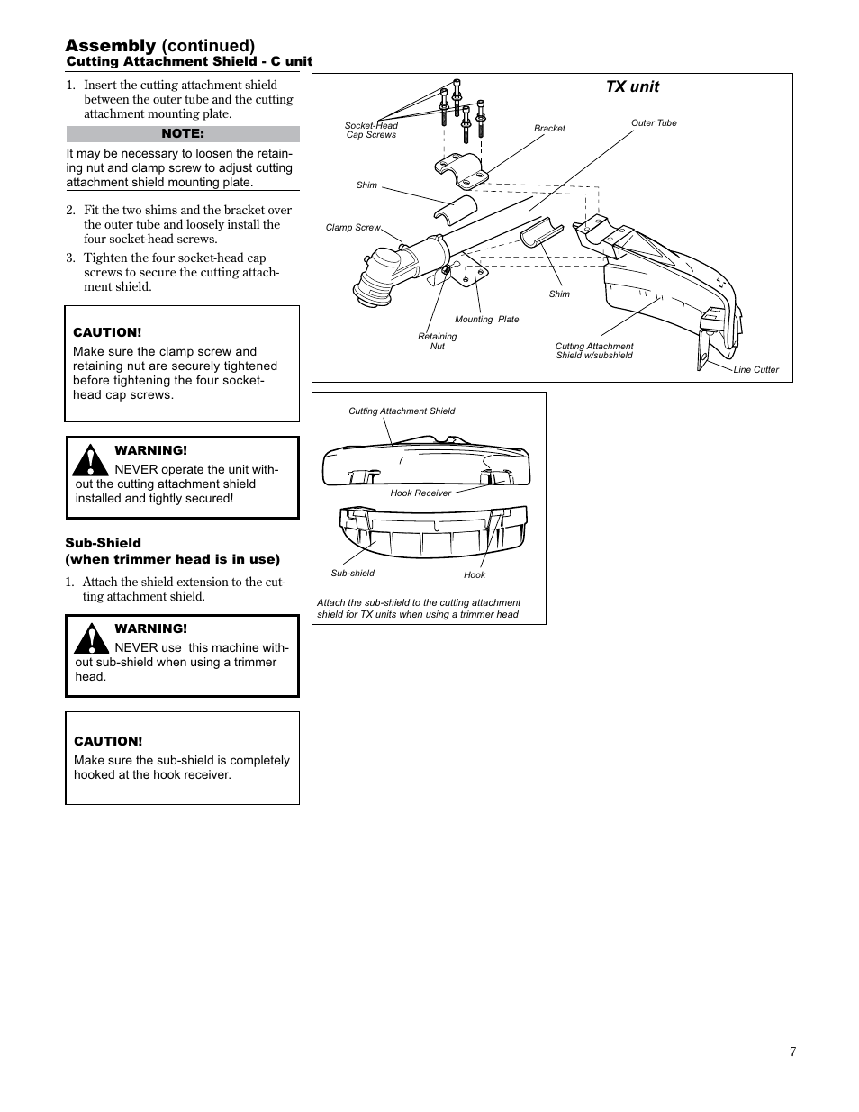 Assembly (continued), Tx unit | Shindaiwa 89304 User Manual | Page 7 / 72