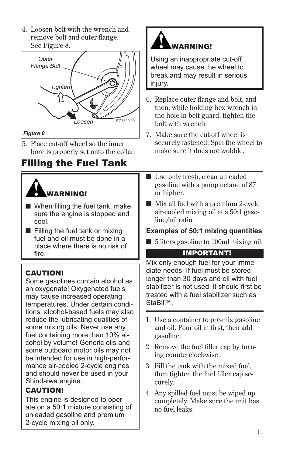 Filling the fuel tank | Shindaiwa 68006-94310 User Manual | Page 11 / 28