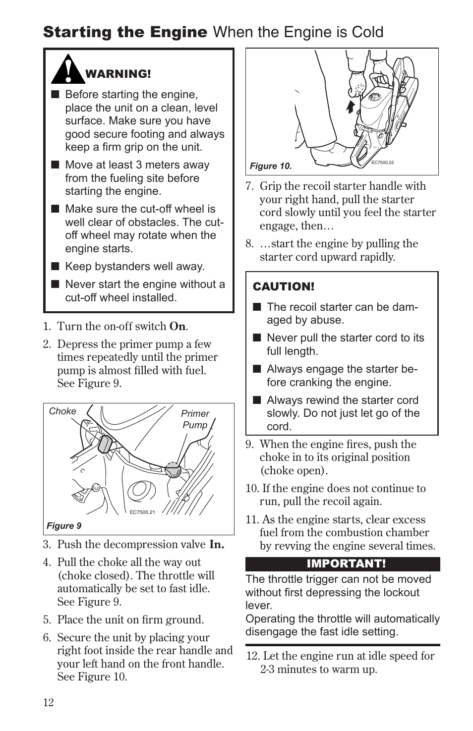 Starting the engine when the engine is cold | Shindaiwa 68006-94310 User Manual | Page 12 / 28