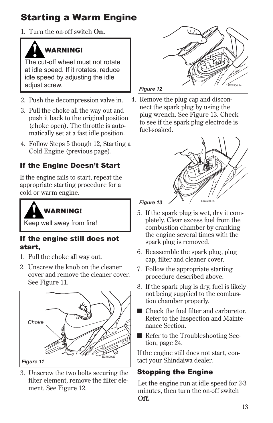 Starting a warm engine | Shindaiwa 68006-94310 User Manual | Page 13 / 28