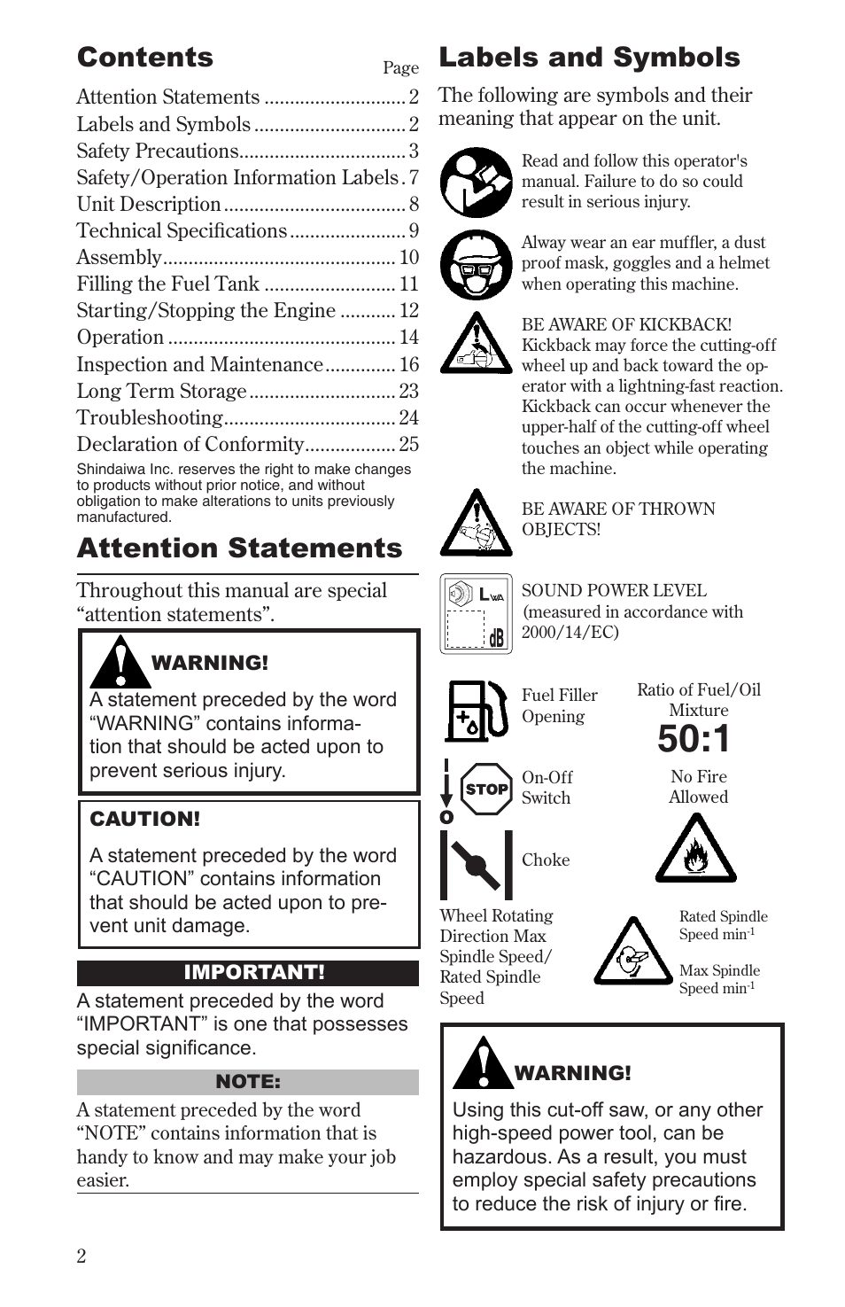 Shindaiwa 68006-94310 User Manual | Page 2 / 28