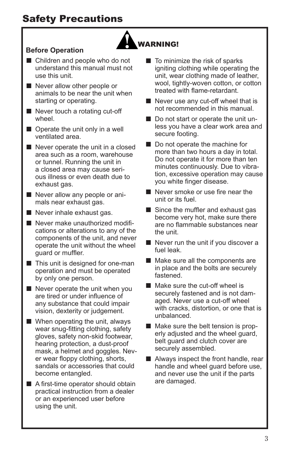 Safety precautions | Shindaiwa 68006-94310 User Manual | Page 3 / 28