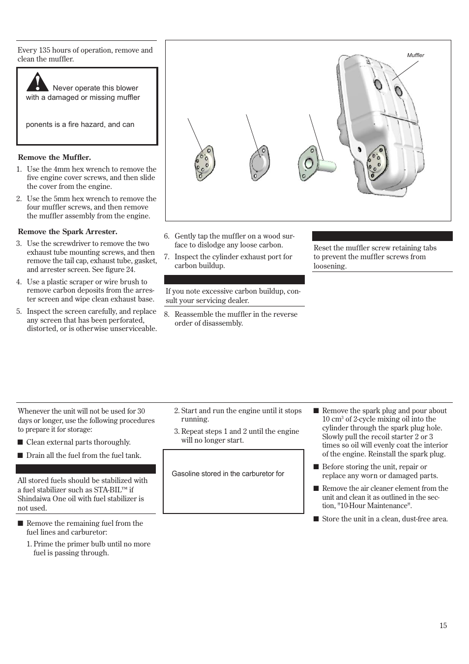 Long term storage, Maintenance (continued) | Shindaiwa EB802RT User Manual | Page 15 / 60