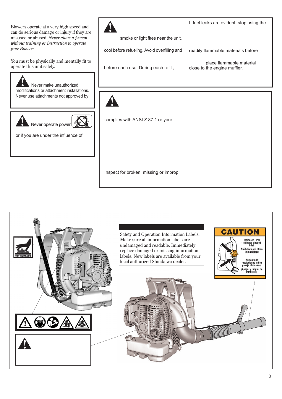 General safety instructions, Safety labels | Shindaiwa EB802RT User Manual | Page 3 / 60