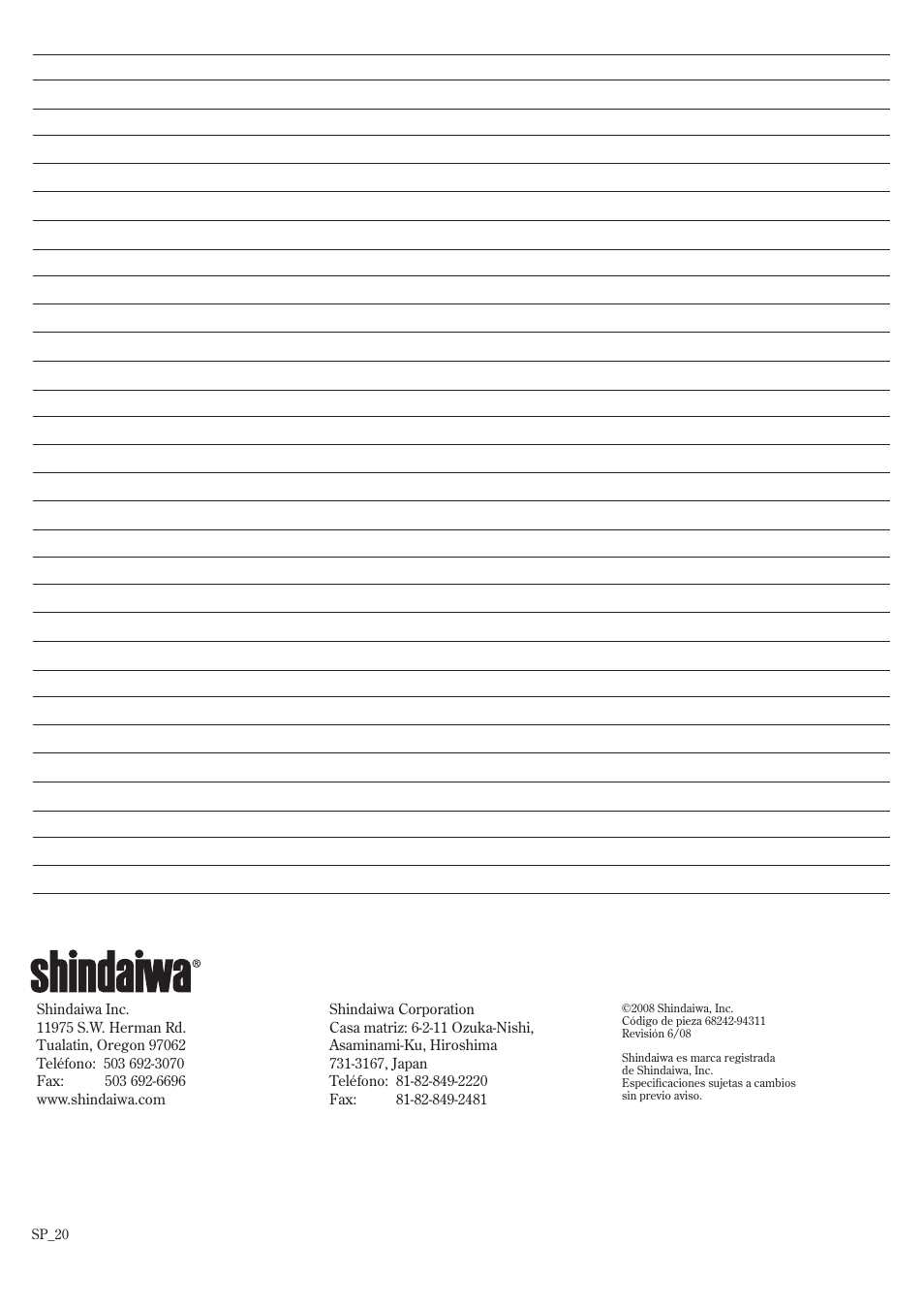 Notas | Shindaiwa EB802RT User Manual | Page 40 / 60