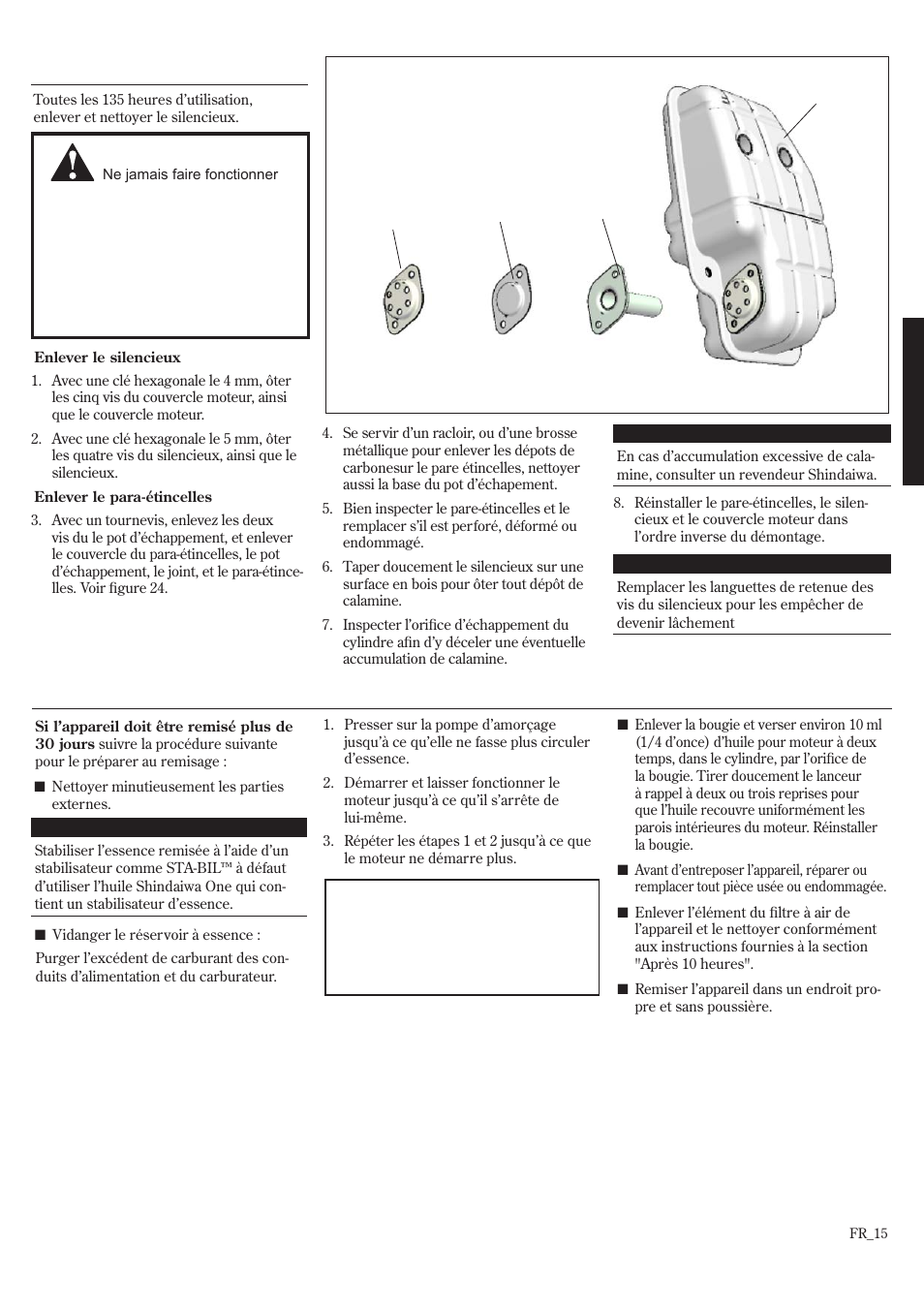 Remisage à long terme, Après 135 heures, Entretien (suite) | Shindaiwa EB802RT User Manual | Page 55 / 60