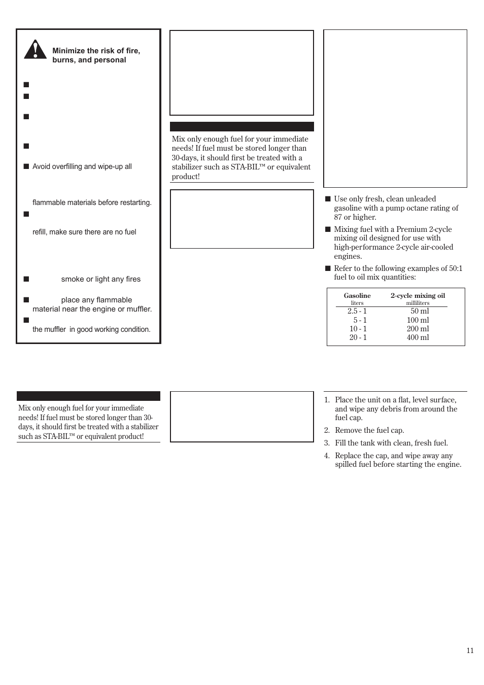 Mixing fuel, Filling the fuel tank | Shindaiwa P231 User Manual | Page 11 / 68