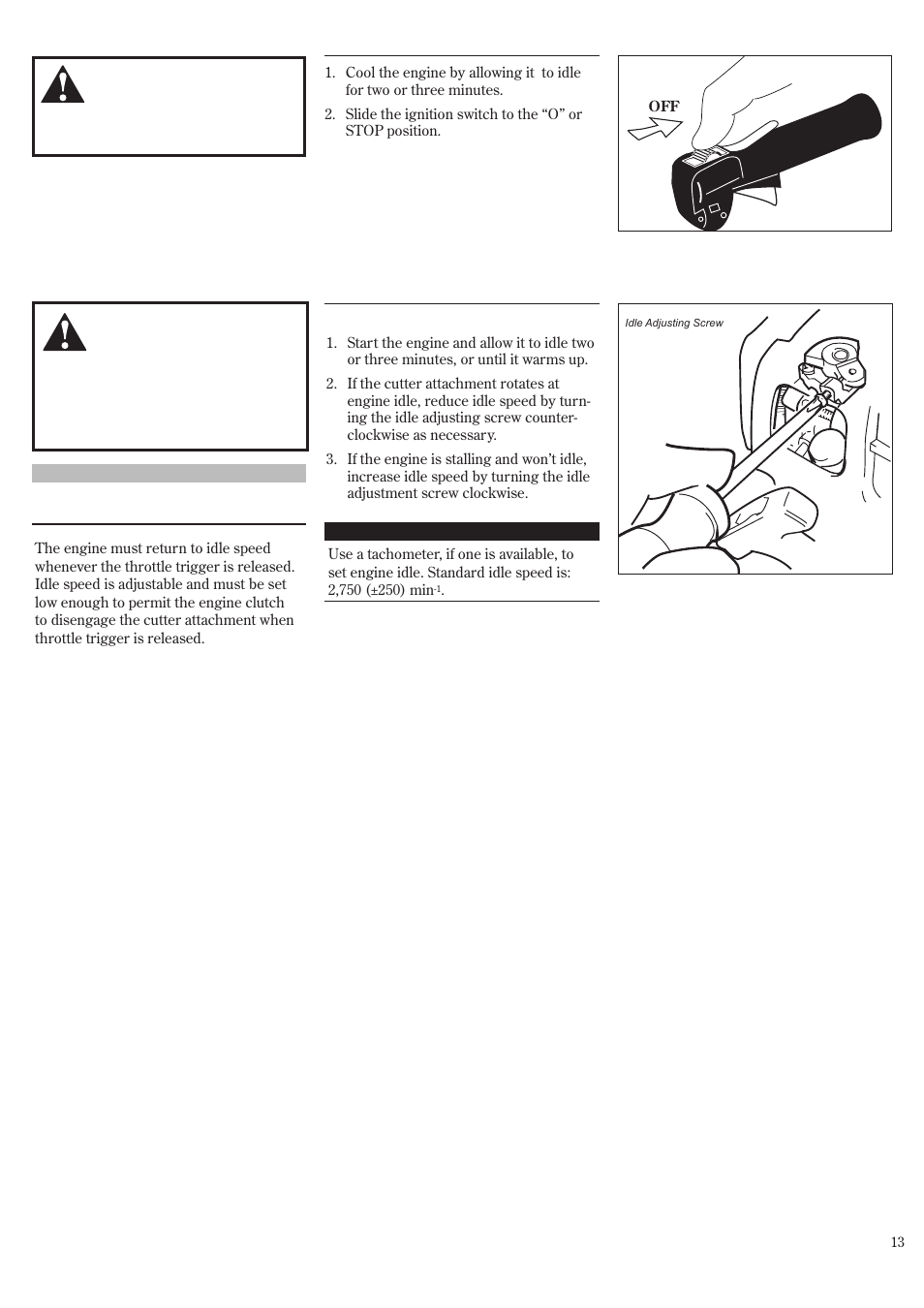 Stopping the engine, Stopping the engine adjusting the engine idle | Shindaiwa P231 User Manual | Page 13 / 68