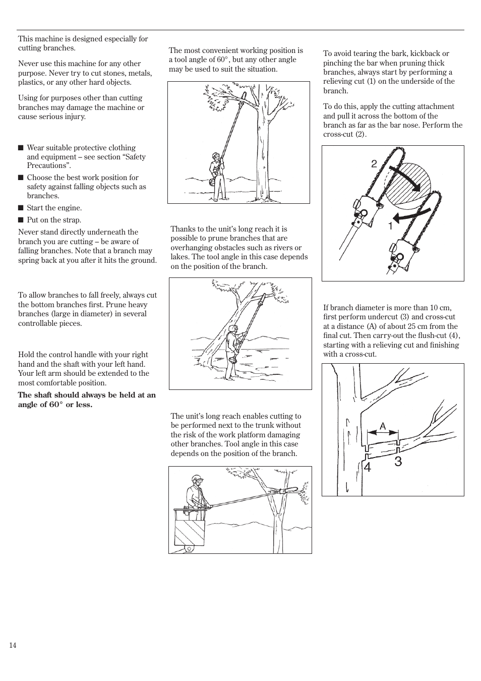 Using the pole pruner | Shindaiwa P231 User Manual | Page 14 / 68