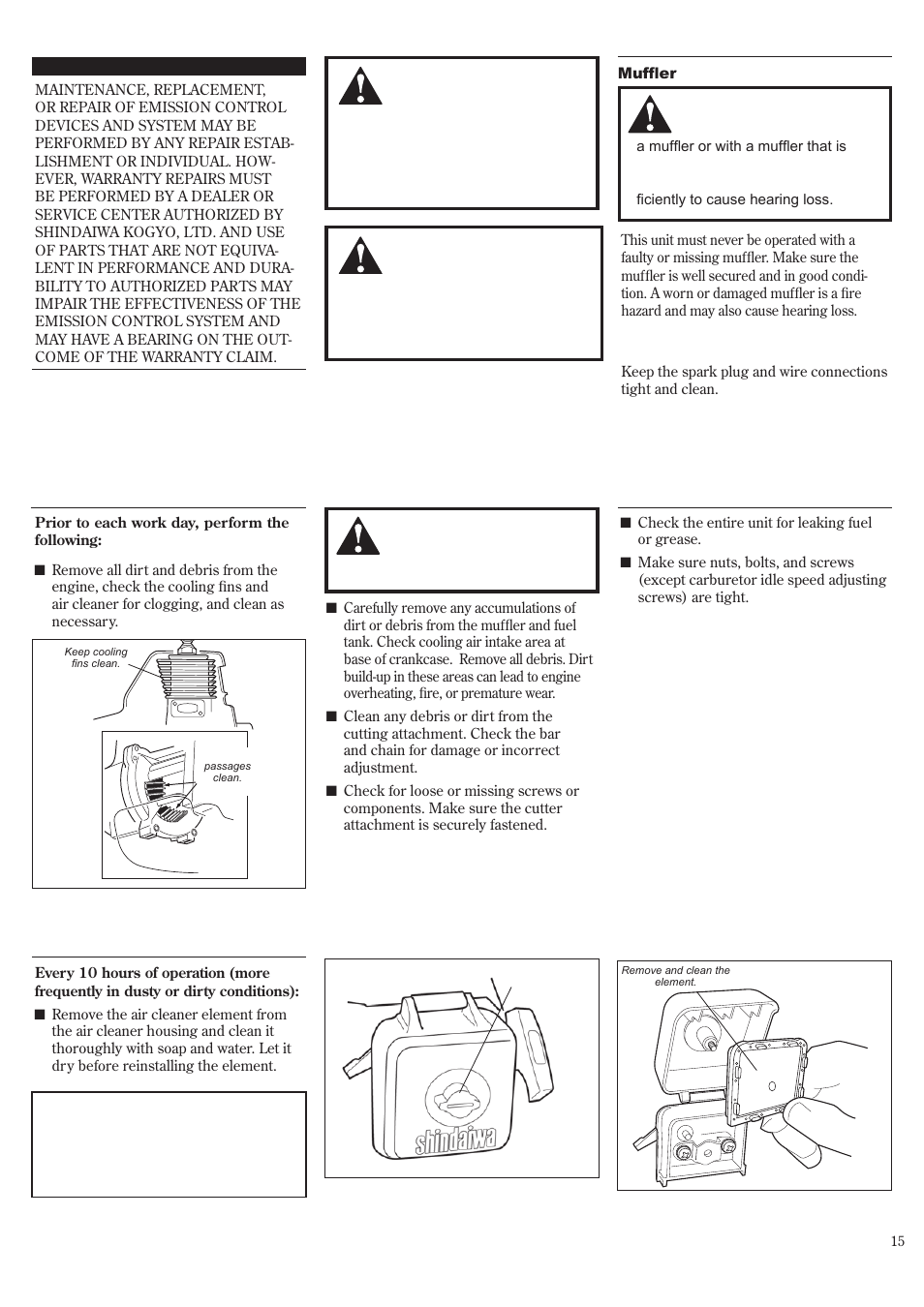 Daily maintenance, Maintenance, General maintenance | Hour maintenance | Shindaiwa P231 User Manual | Page 15 / 68