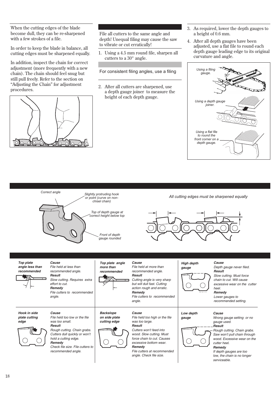 Troubleshooting guide, Maintenance (cont.), Sharpening the chain | Shindaiwa P231 User Manual | Page 18 / 68