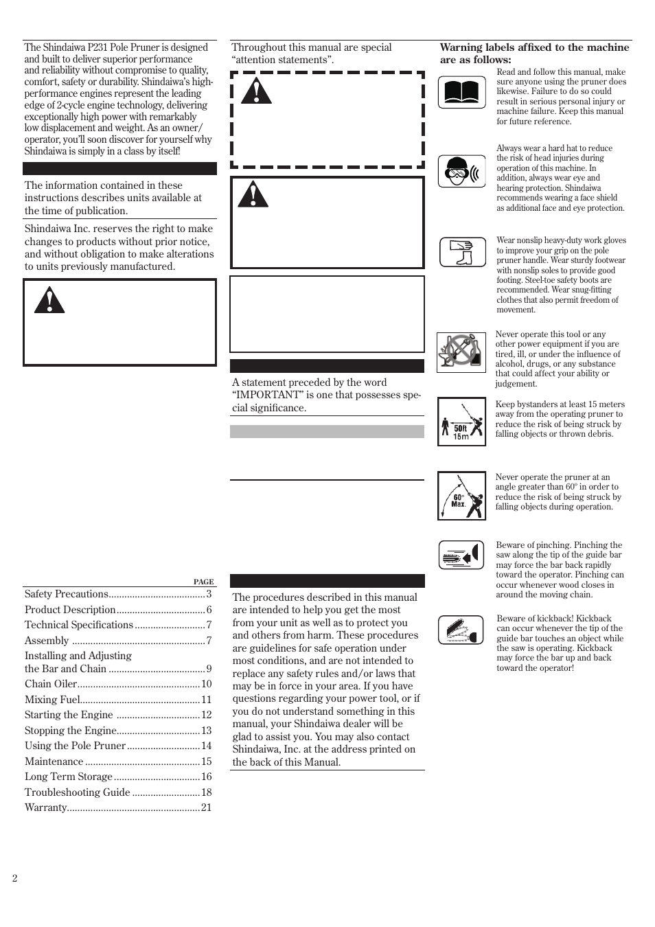 Shindaiwa P231 User Manual | Page 2 / 68