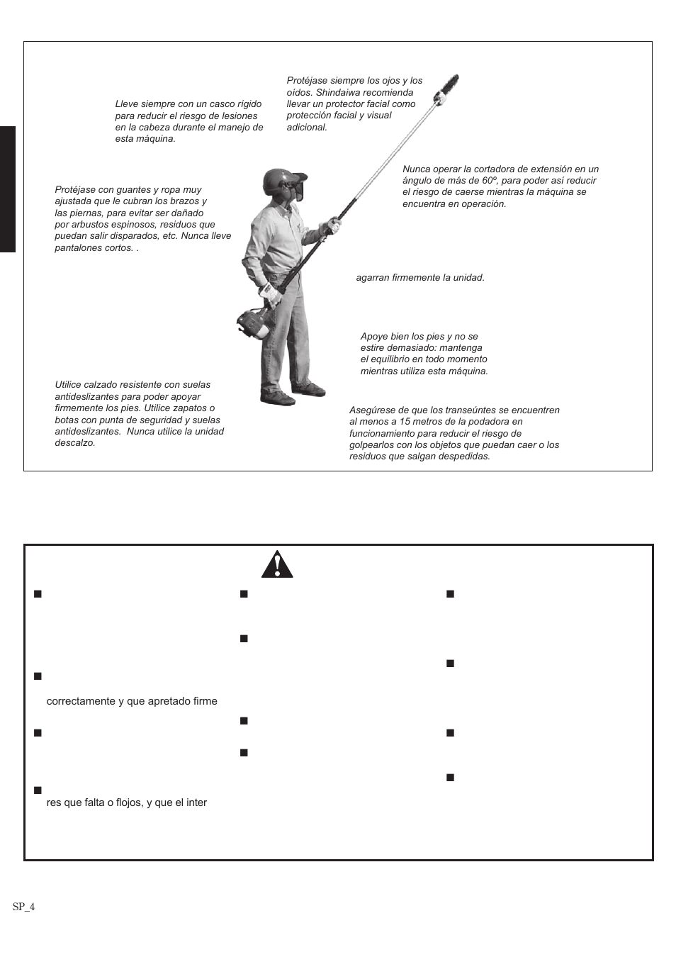 El operario debidamente equipado, Instrucciones de seguridad | Shindaiwa P231 User Manual | Page 26 / 68