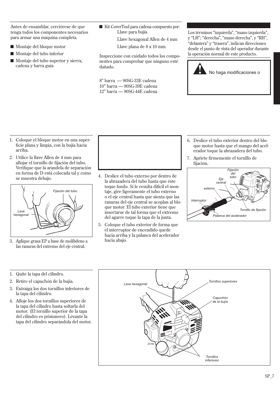 Ensamblar | Shindaiwa P231 User Manual | Page 29 / 68