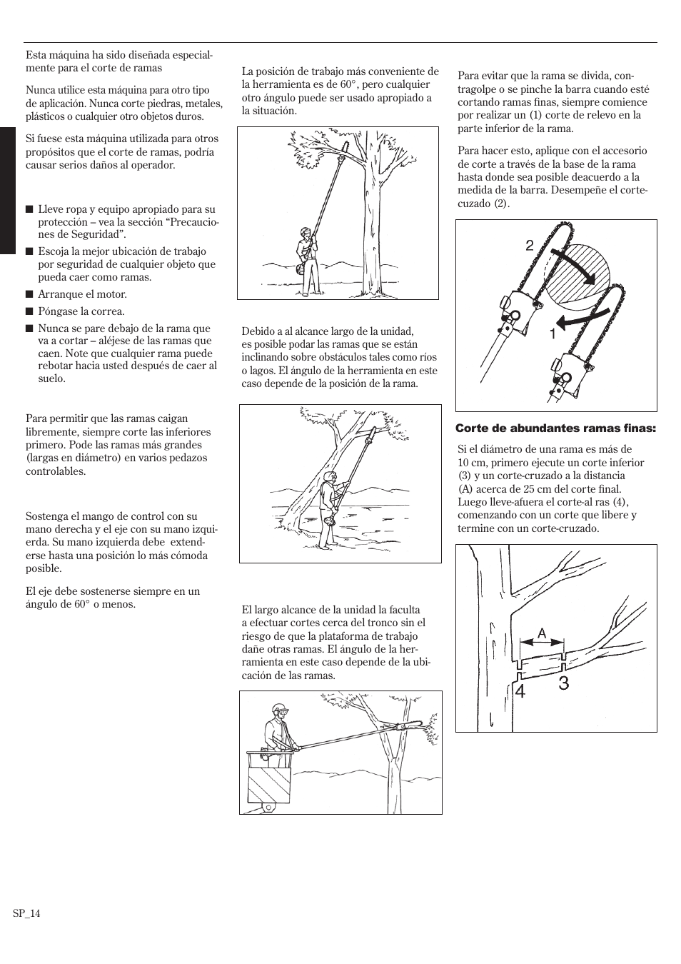 El uso, De la potadora de extensión ............ sp_14, El uso de la potadora de extensión | Shindaiwa P231 User Manual | Page 36 / 68