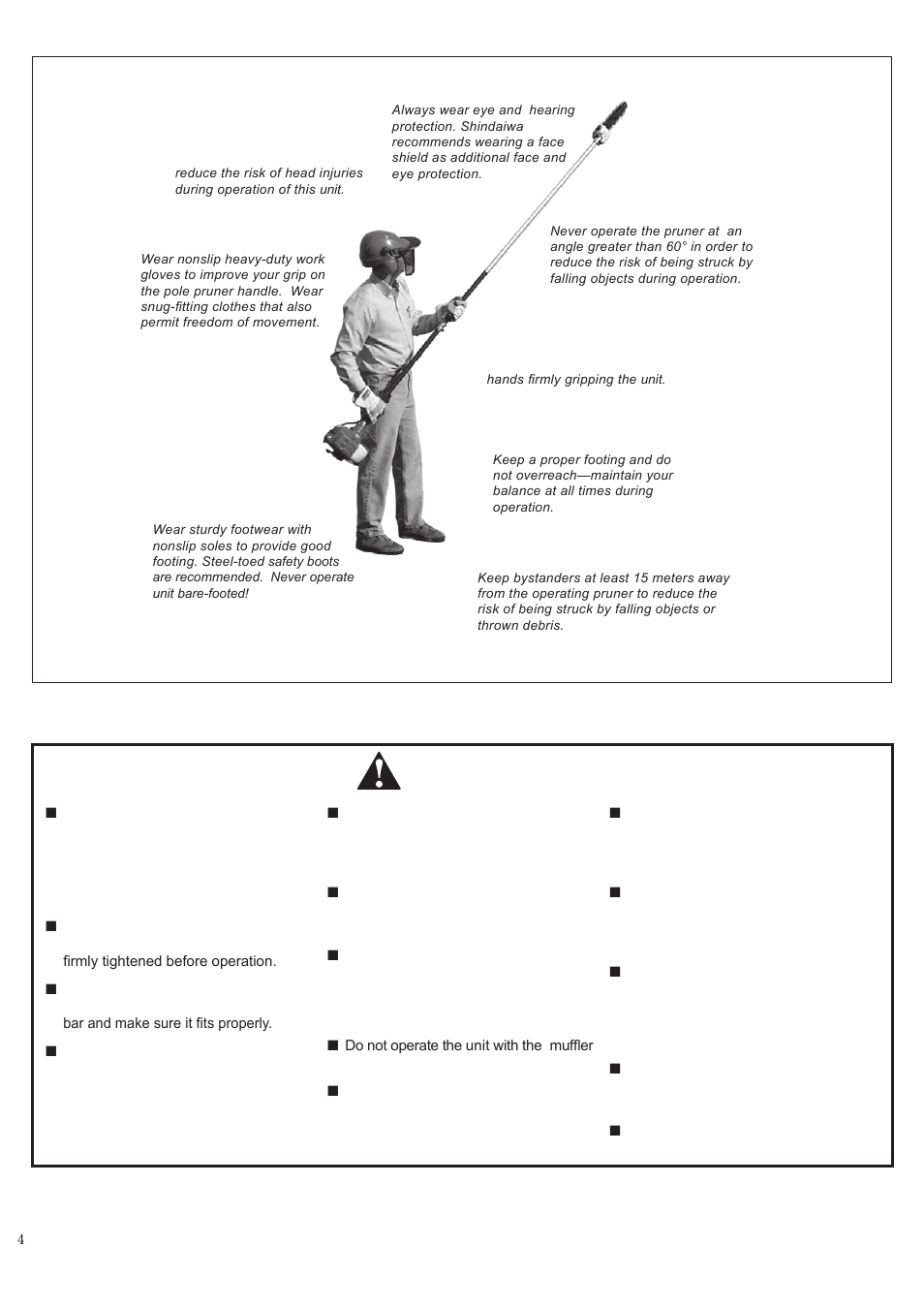 The properly equipped operator, Operating precautions | Shindaiwa P231 User Manual | Page 4 / 68