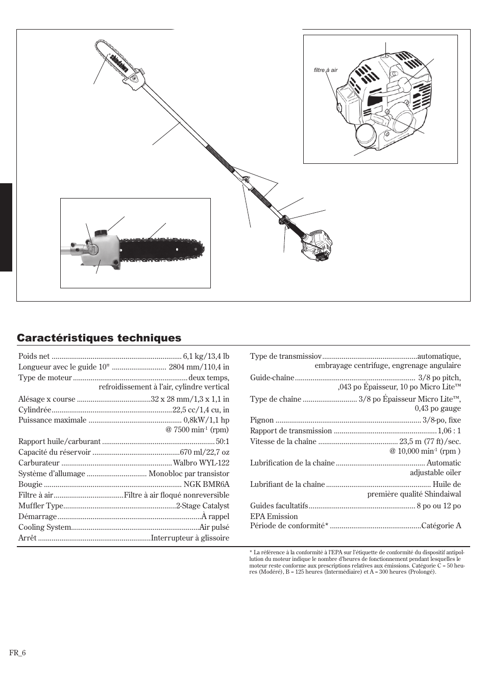 Caractéristiques techniques nomenclature | Shindaiwa P231 User Manual | Page 50 / 68