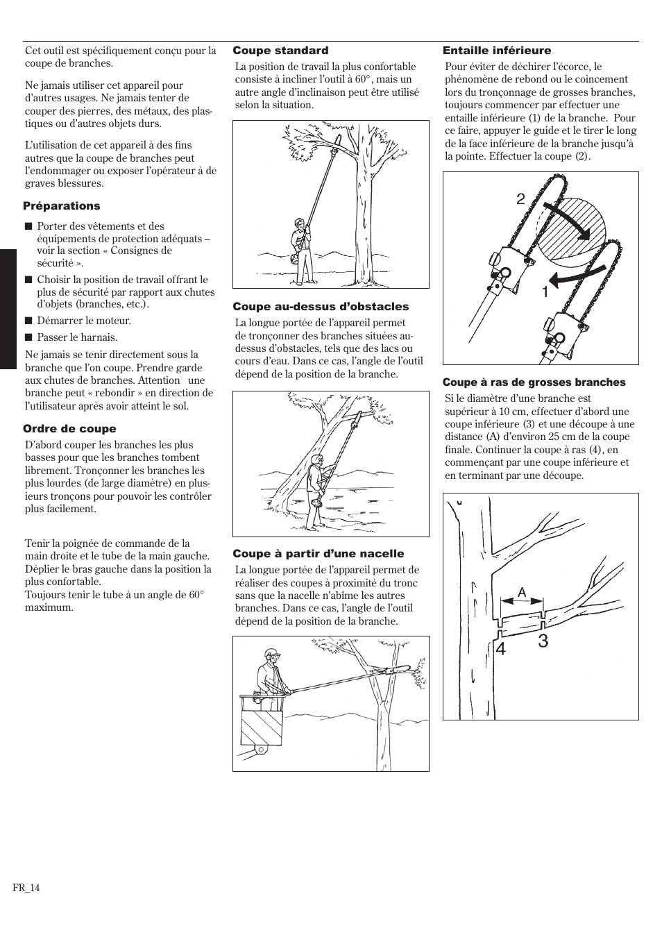 Utilisation de la tronçonneuse .......fr_14, Utilisation de la tronçonneuse | Shindaiwa P231 User Manual | Page 58 / 68