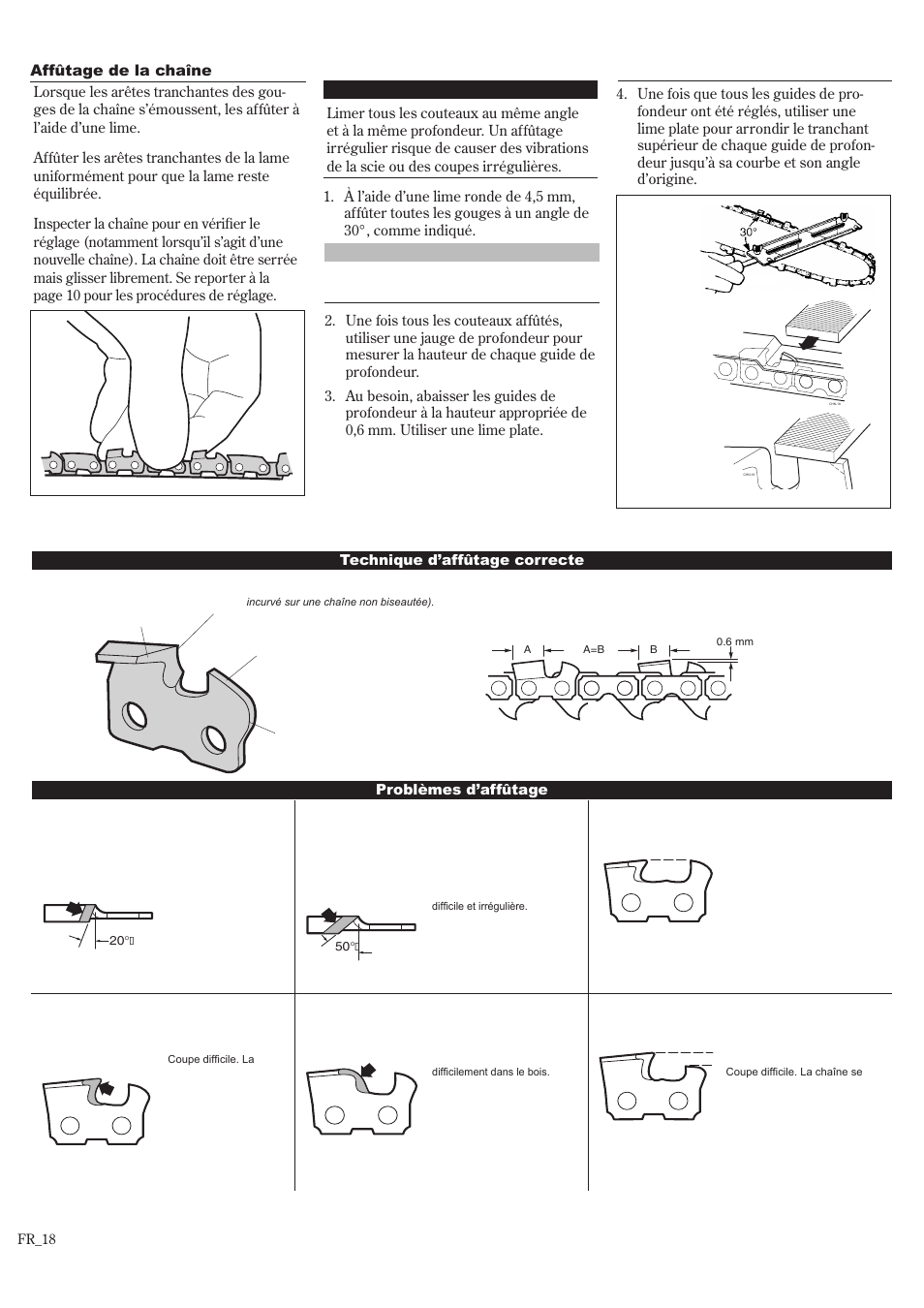 Entretien (suite), Affûtage de la chaîne | Shindaiwa P231 User Manual | Page 62 / 68