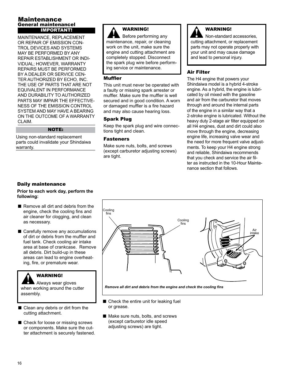 Maintenance | Shindaiwa C344 User Manual | Page 16 / 32