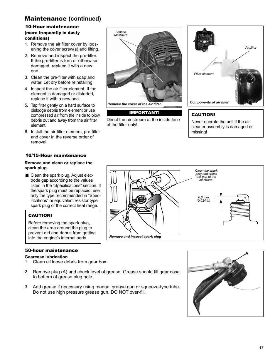 Maintenance (continued) | Shindaiwa C344 User Manual | Page 17 / 32