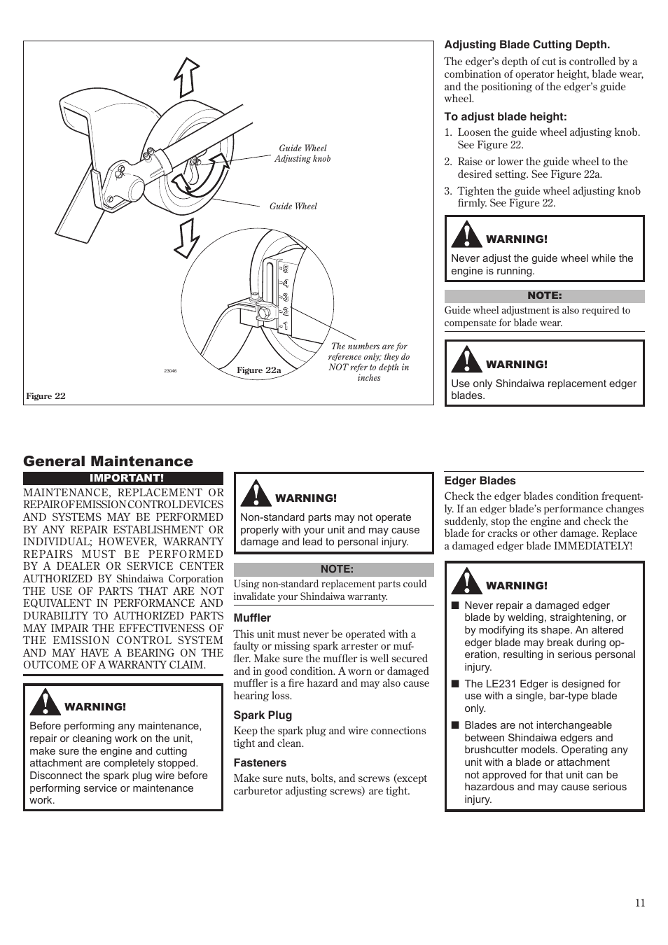 General maintenance | Shindaiwa LE231 User Manual | Page 11 / 20