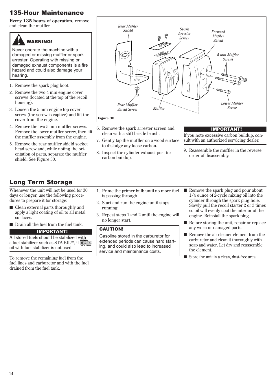 Hour maintenance, Long term storage | Shindaiwa LE231 User Manual | Page 14 / 20