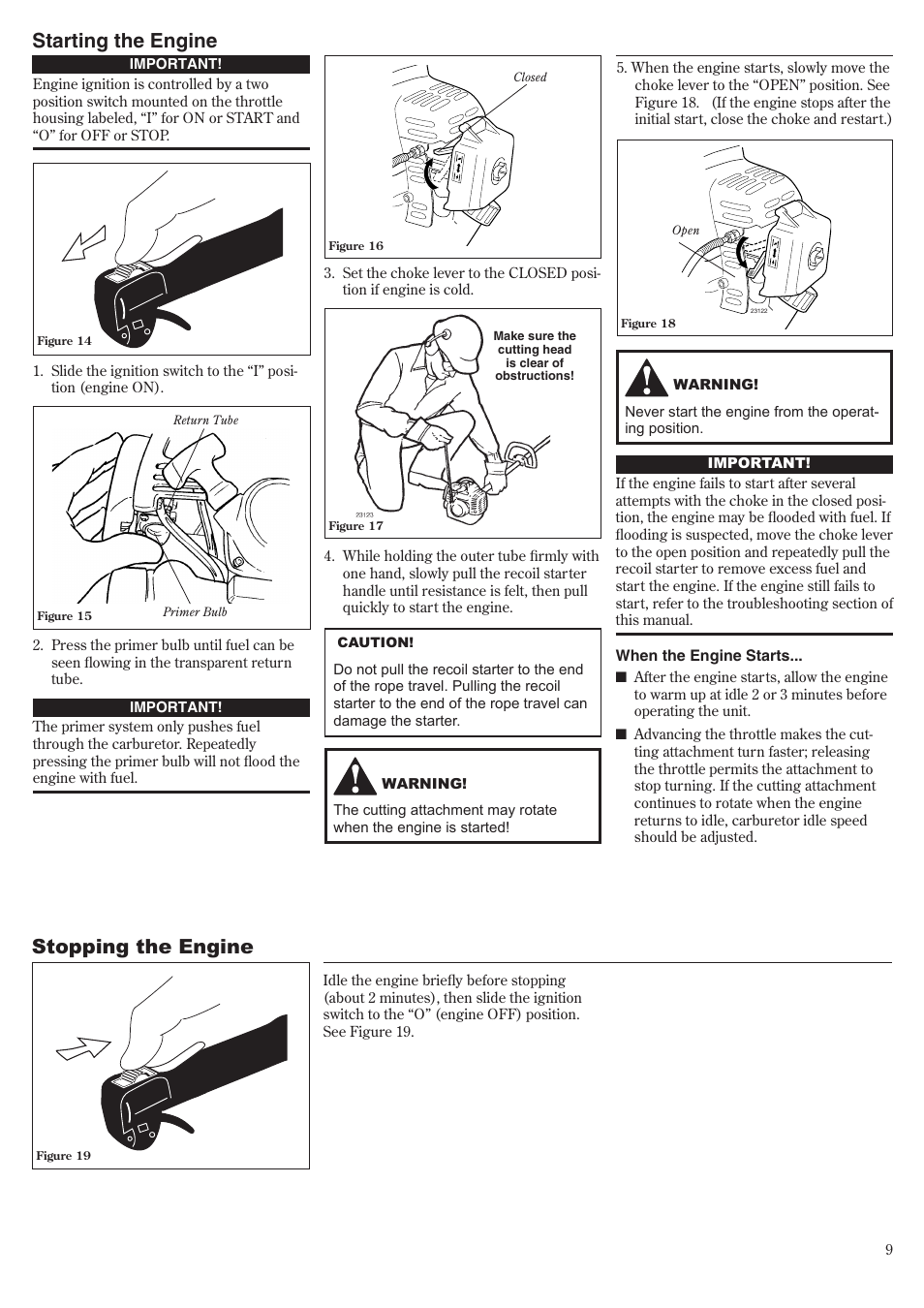 Starting the engine, Stopping the engine | Shindaiwa LE231 User Manual | Page 9 / 20