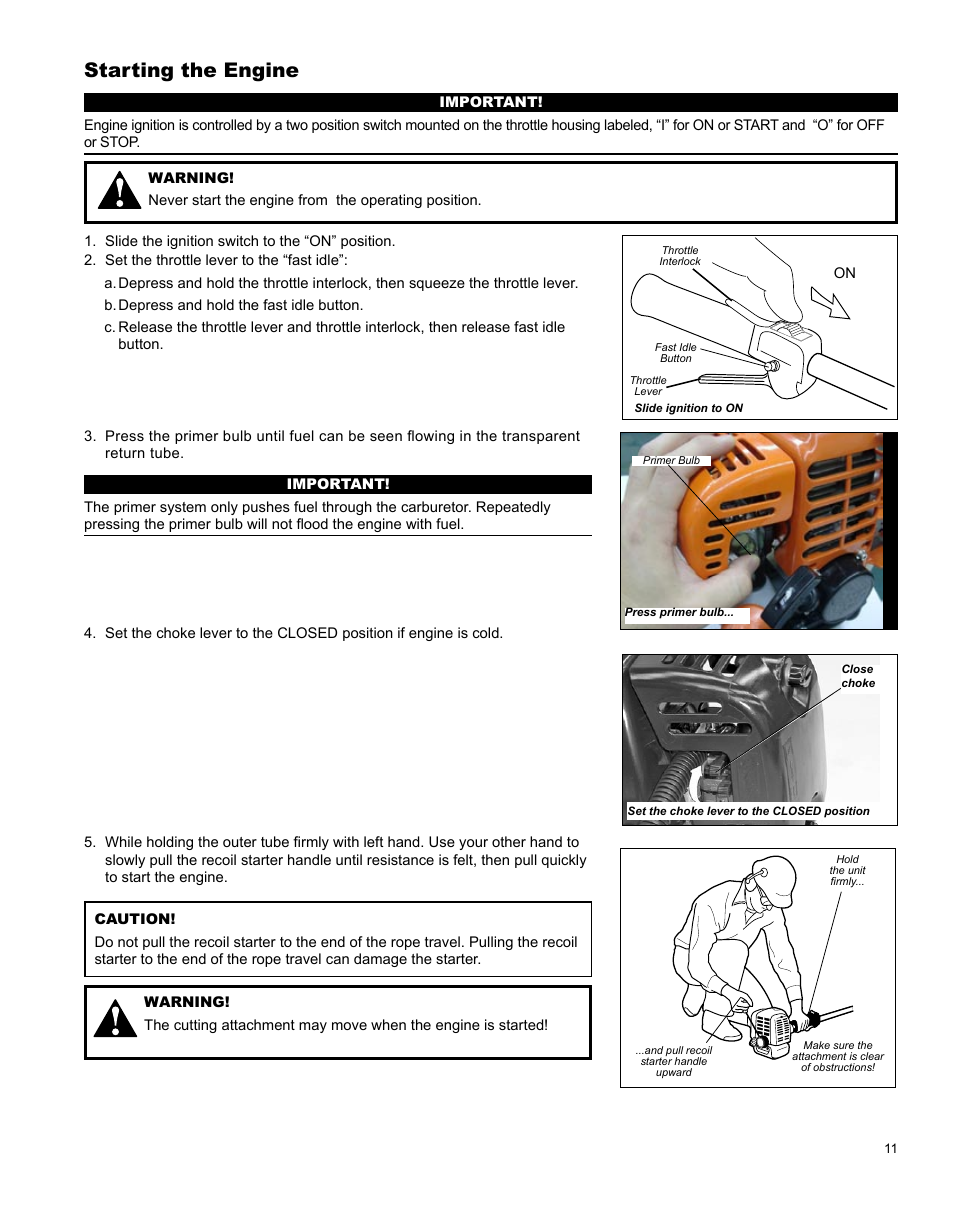 Starting the engine | Shindaiwa T254 User Manual | Page 11 / 28