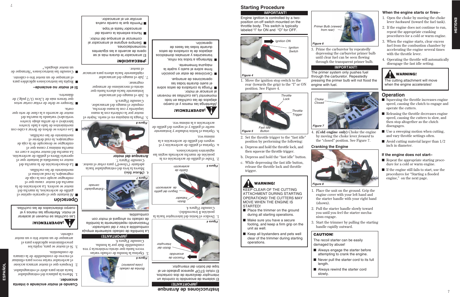 Starting procedure, Operation, Instrucciones de arranque | Operación | Shindaiwa DH2510 User Manual | Page 7 / 16