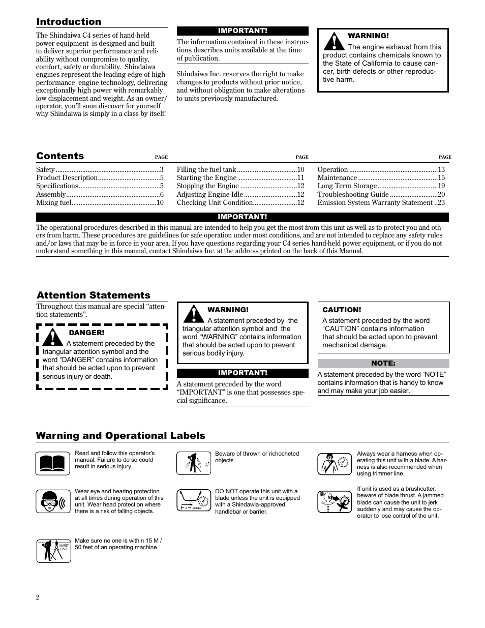 Shindaiwa 89301 User Manual | Page 2 / 72