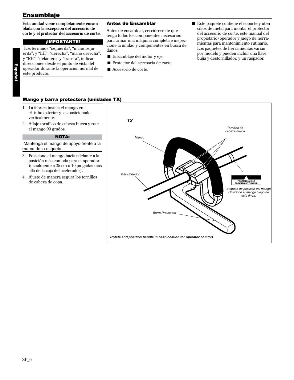 Ensamblaje | Shindaiwa 89301 User Manual | Page 30 / 72