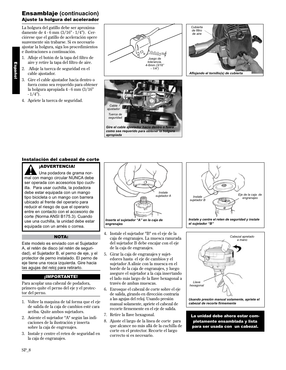 Ensamblaje (continuacion) | Shindaiwa 89301 User Manual | Page 32 / 72