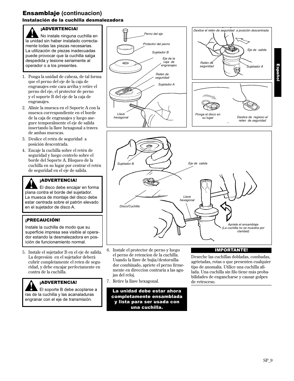 Ensamblaje (continuacion) | Shindaiwa 89301 User Manual | Page 33 / 72