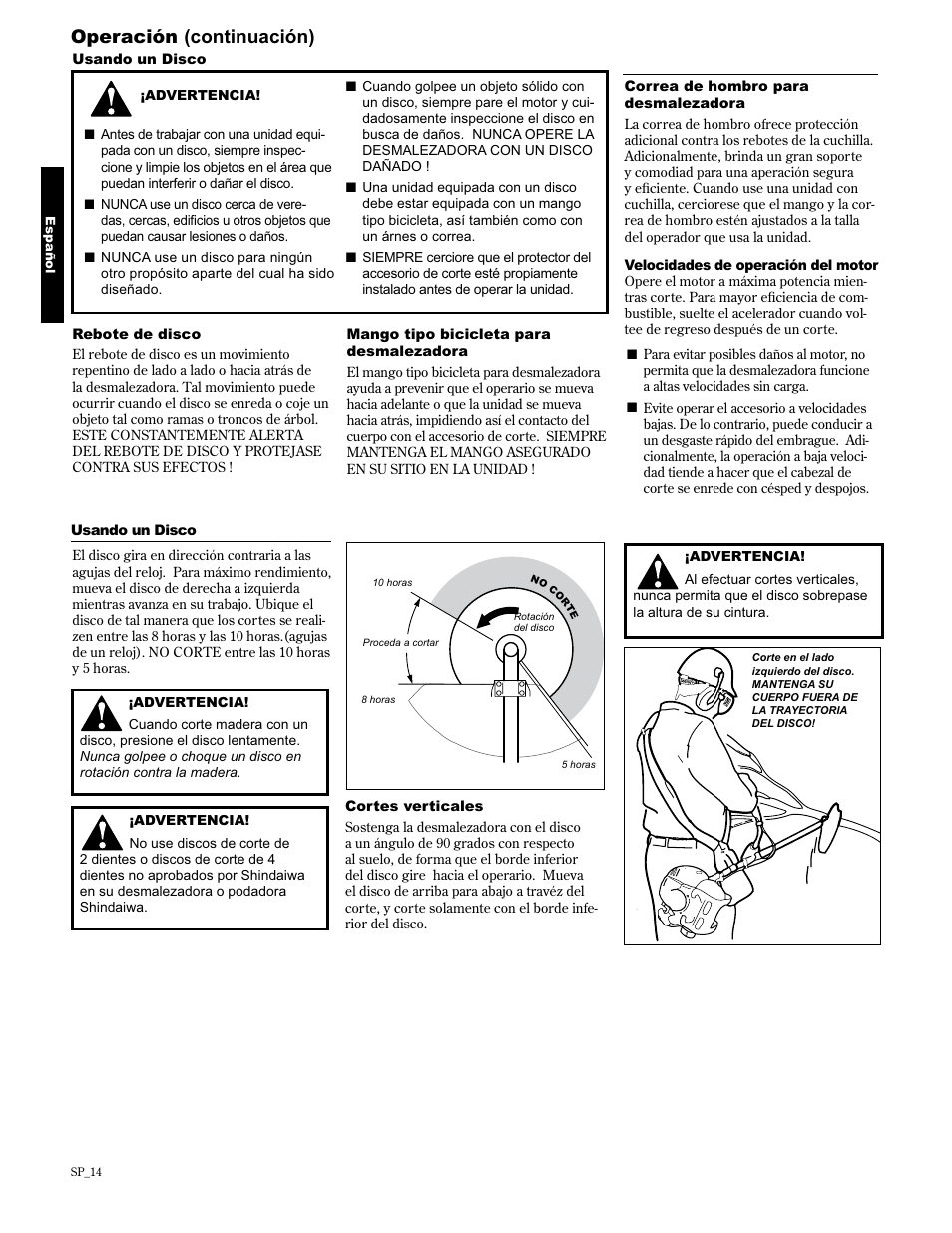 Operación (continuación) | Shindaiwa 89301 User Manual | Page 38 / 72