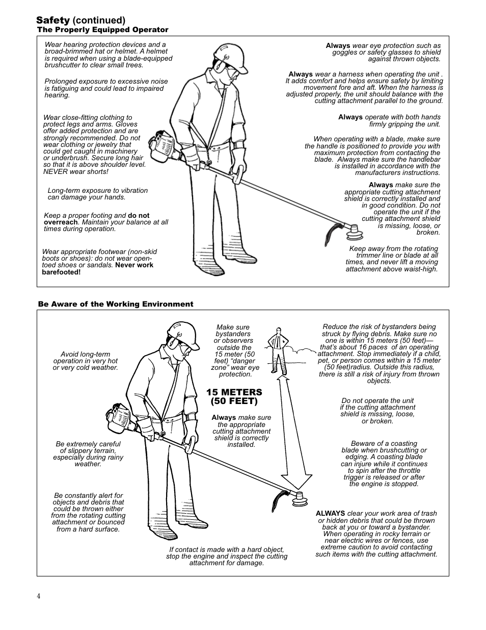 Safety (continued), 15 meters (50 feet) | Shindaiwa 89301 User Manual | Page 4 / 72