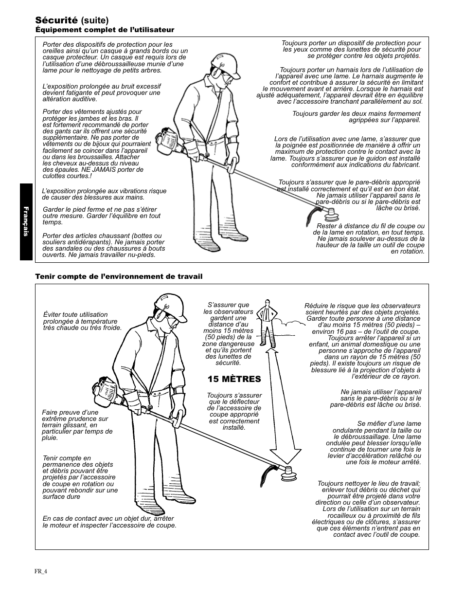 Sécurité (suite), 15 mètres | Shindaiwa 89301 User Manual | Page 52 / 72