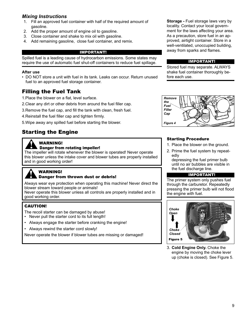 Filling the fuel tank starting the engine | Shindaiwa X7501930300 User Manual | Page 9 / 28