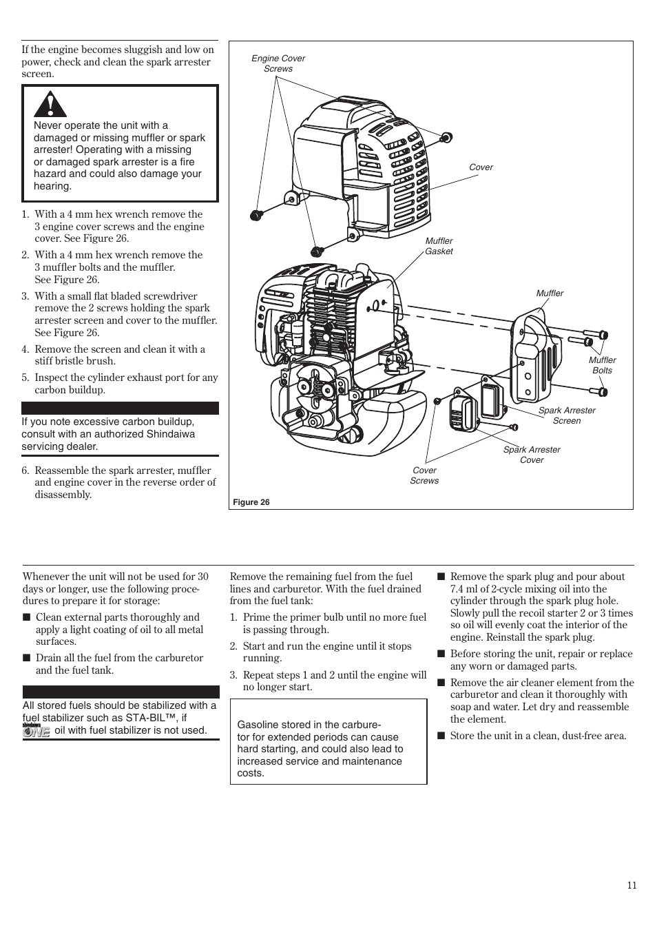 Long term storage, Spark arrester screen maintenance | Shindaiwa HT2510/EVC User Manual | Page 11 / 48