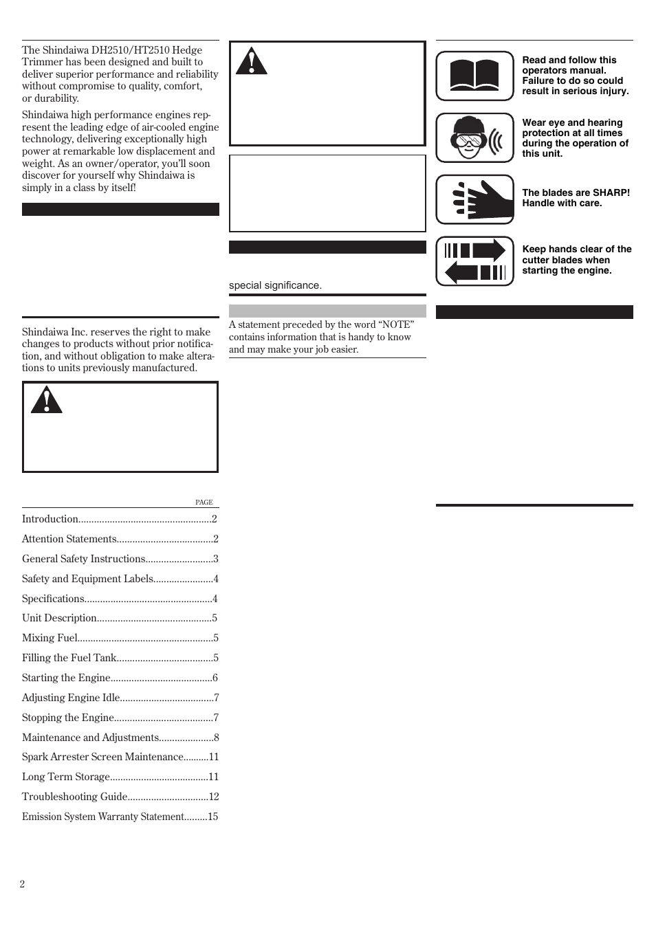 Shindaiwa HT2510/EVC User Manual | Page 2 / 48
