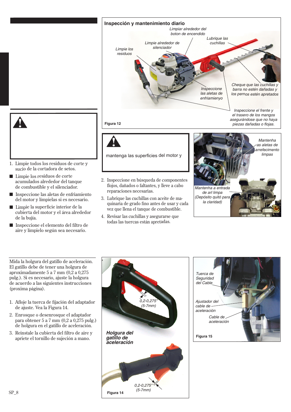 Mantenimiento y ajustes, Holgura del gatillo de aceleración | Shindaiwa HT2510/EVC User Manual | Page 24 / 48