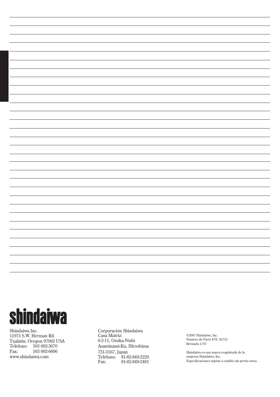 Notas | Shindaiwa HT2510/EVC User Manual | Page 32 / 48