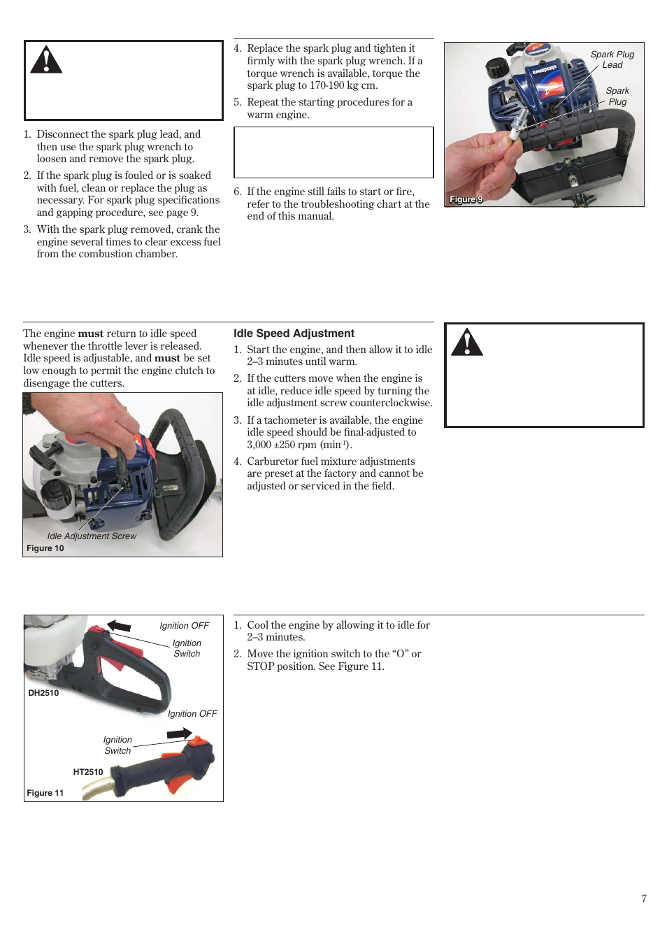 Adjusting engine idle stopping the engine, Starting a flooded engine | Shindaiwa HT2510/EVC User Manual | Page 7 / 48