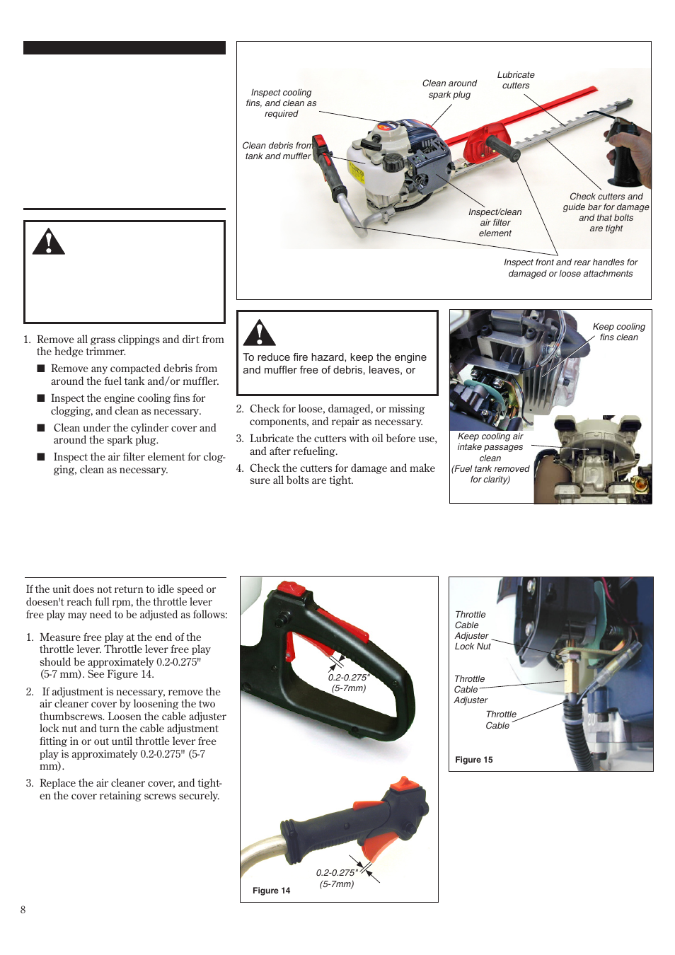 Maintenance and adjustments, Throttle cable free play | Shindaiwa HT2510/EVC User Manual | Page 8 / 48