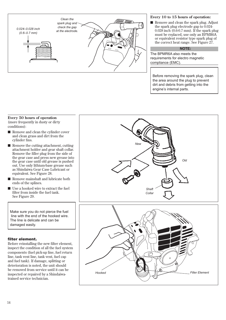 Hour maintenance, 10/15-hour maintenance | Shindaiwa T242/EVC User Manual | Page 14 / 60
