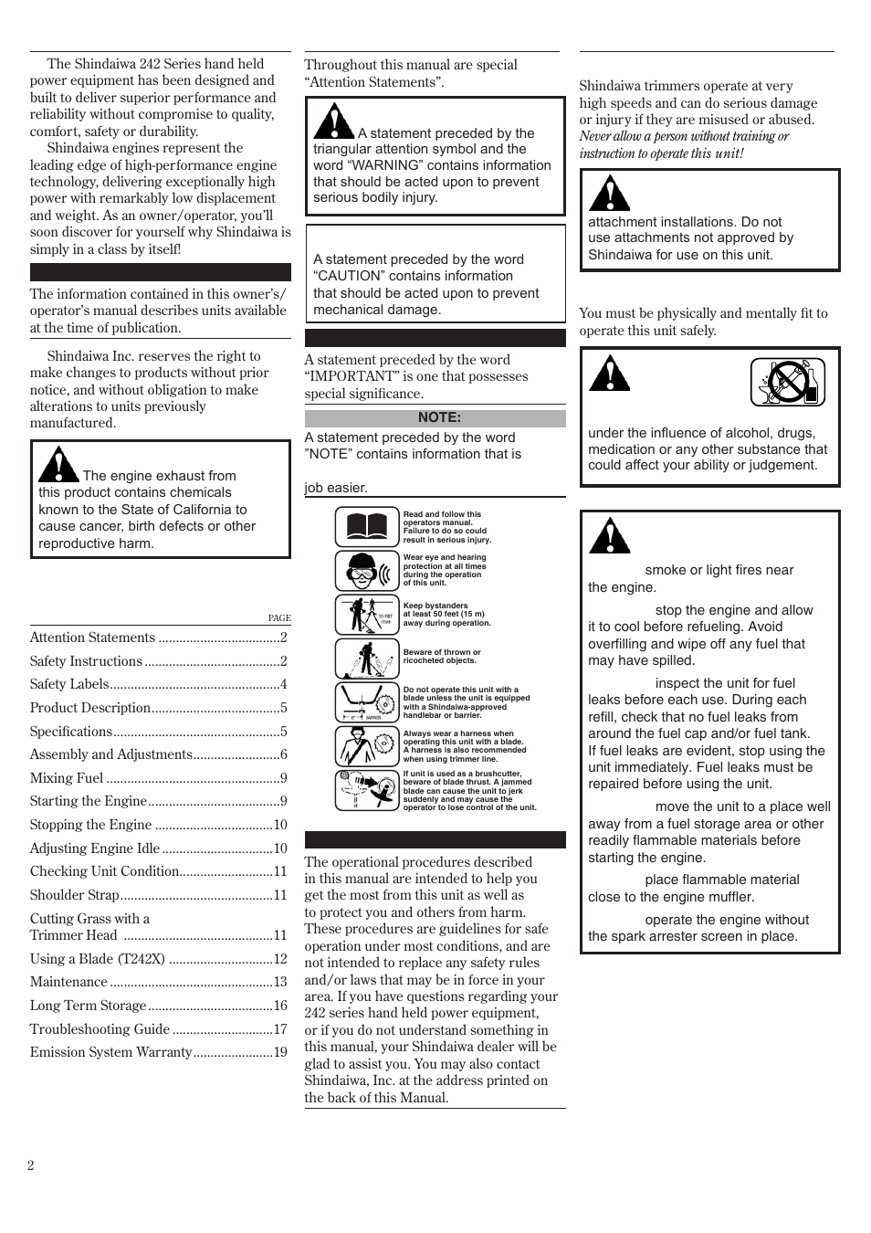 Shindaiwa T242/EVC User Manual | Page 2 / 60