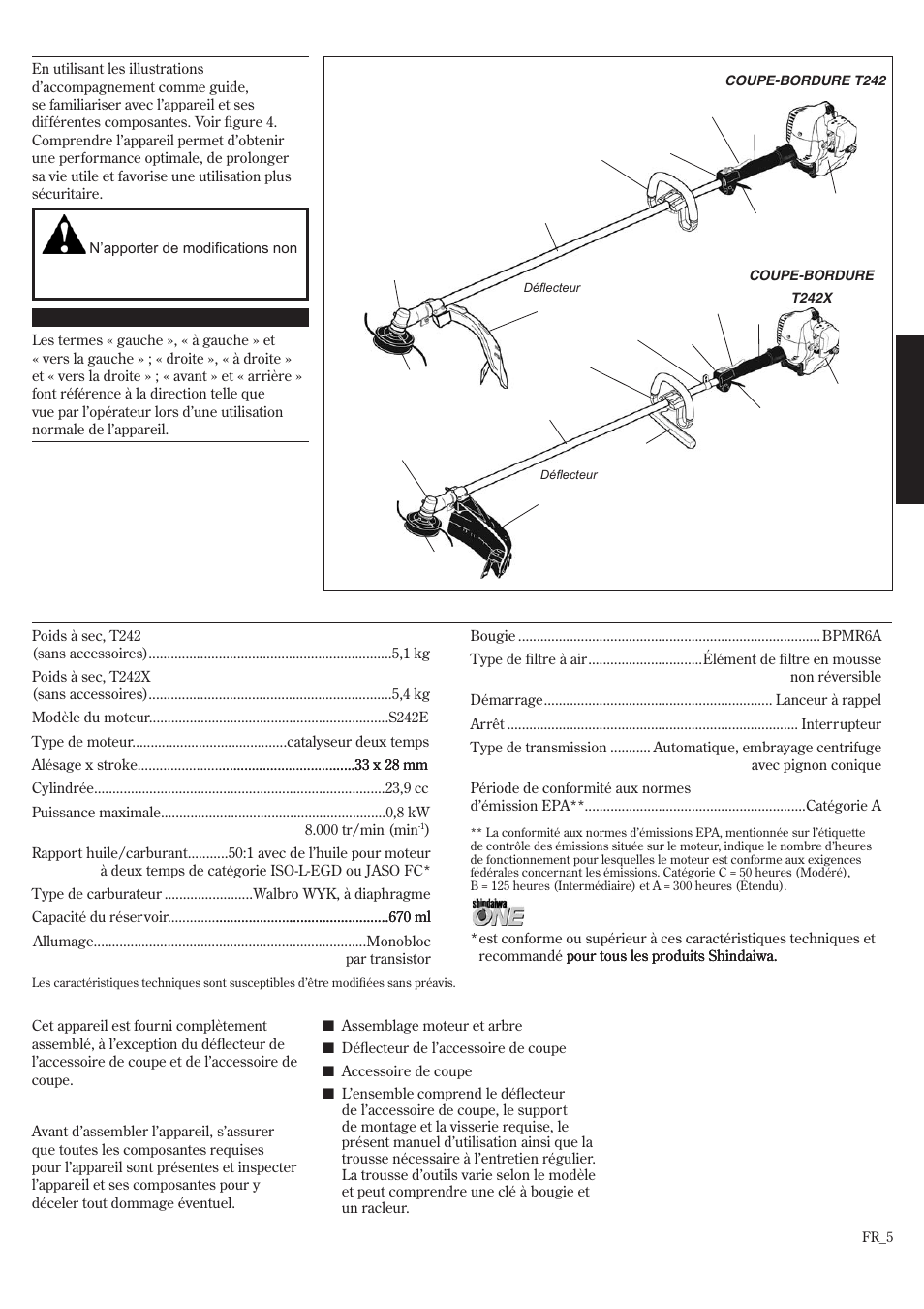Nomenclature, Caractéristiques techniques | Shindaiwa T242/EVC User Manual | Page 45 / 60