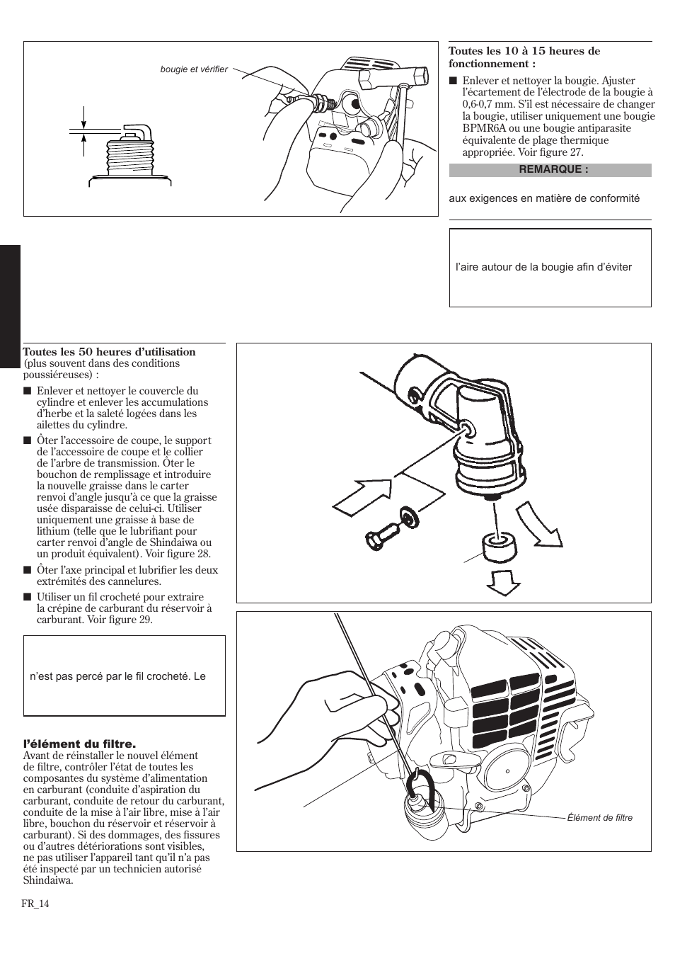 Entretien aux 50 heures, Entretien aux 10 à 15 heures | Shindaiwa T242/EVC User Manual | Page 54 / 60